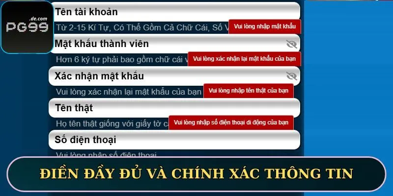 Điền đầy đủ và chính xác mọi thông tin