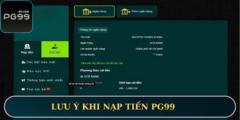 Lưu ý khi thực hiện nạp tiền vào tài khoản thành viên